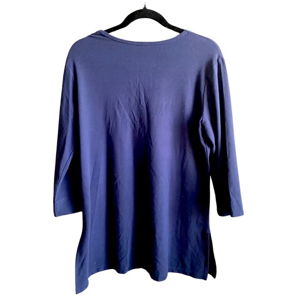 J. Jill Women’s Tunic Medium Crepe Stretch Navy Cross Front Blouse 3/4 Sleeves - Picture 6 of 6